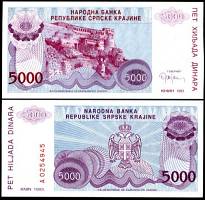 *5 000 Dinárov Chorvátsko 1993 R20a UNC - Kliknutím na obrázok zatvorte -